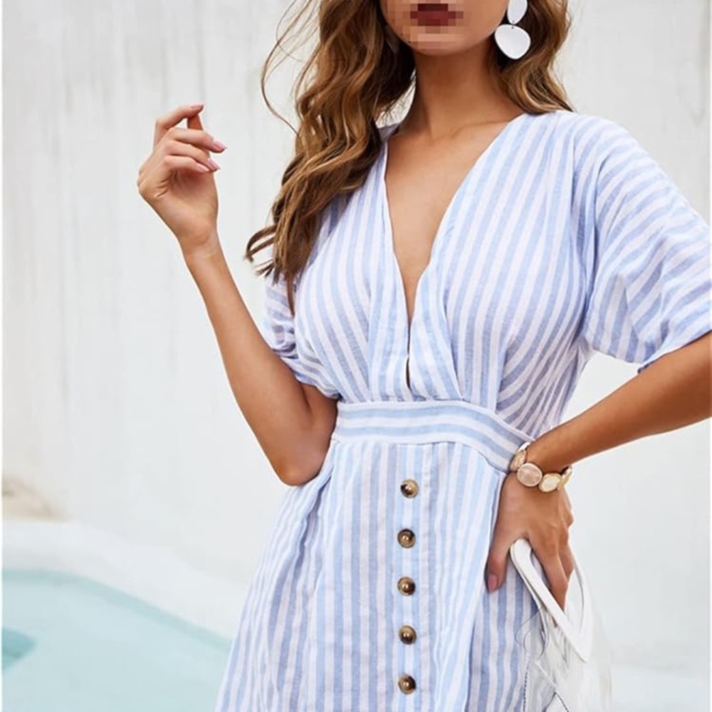 Blue and White Striped Button-Down Dress